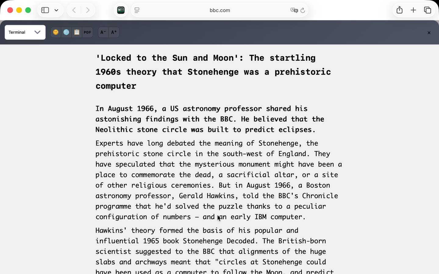 The Mac reader using the Terminal theme: monospaced text on a plain background.